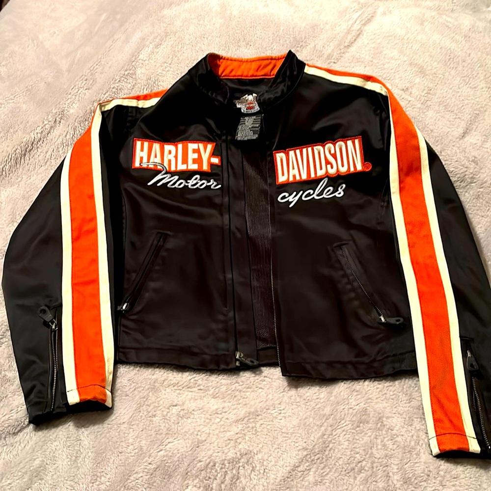 Harley davidson  Women like new Motor Jacket Full Zip Biker Black Striped Orange